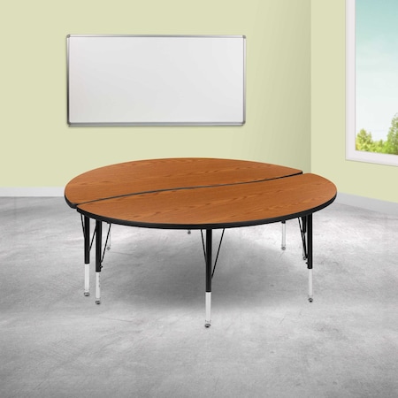 Round 60 X 60 X 25.25, Chrome, Laminate, Particleboard, Steel Top, Wood Grain